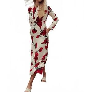 NEW PROFILE NYC rose faux wrap dress in cream